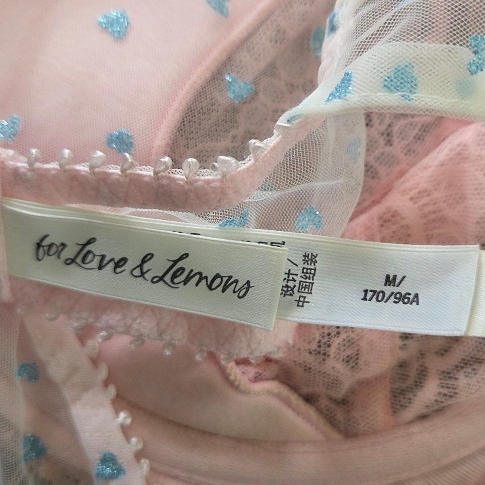 For Love Lemons Balconette Bra Lace Mesh Heart Print Tie Front Coquette - Picture 7 of 8